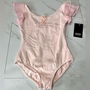 NWT Bloch Girls Laser Flower Flutter sleeve Pink leotard size 8-10